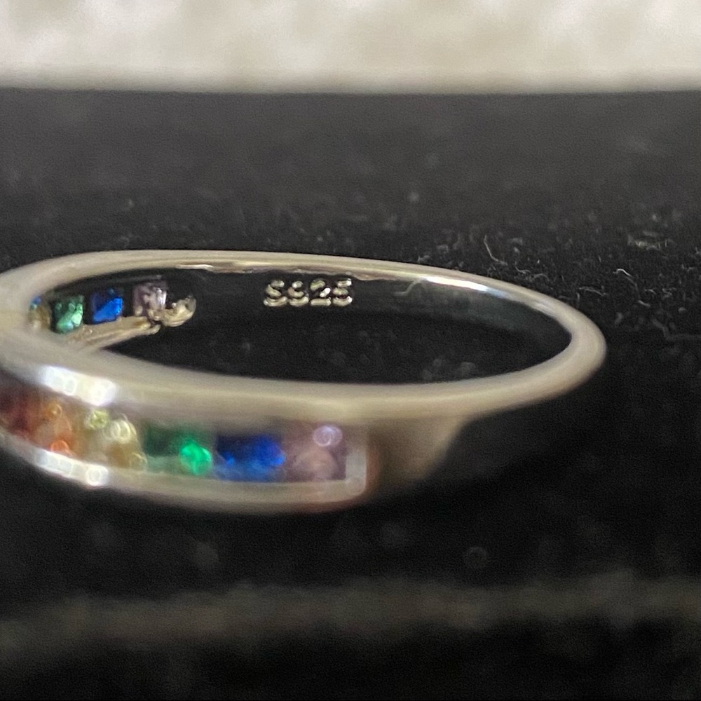 RAINBOW GEMSTONES/CZ STAMPED S925 SILVER RING - Picture 9 of 12